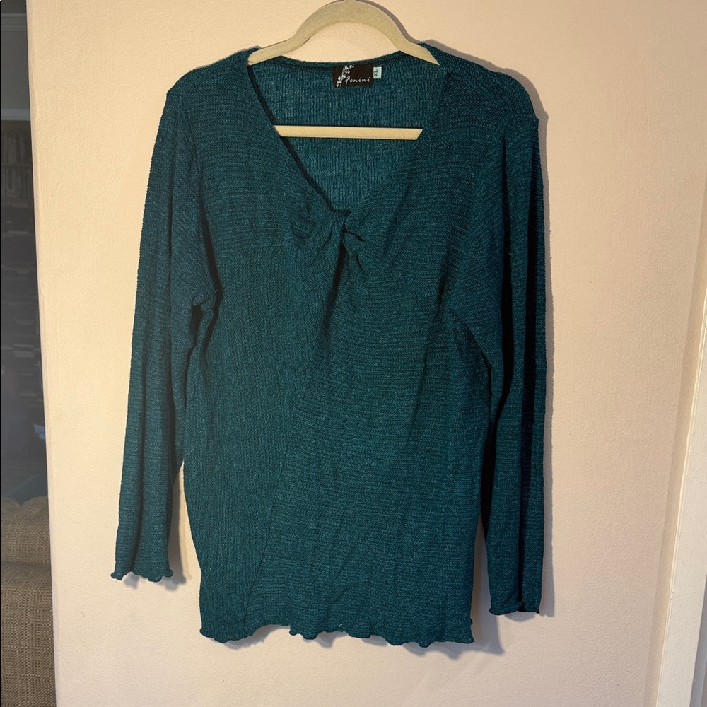 Teal V-Neck Sweater by Fenini